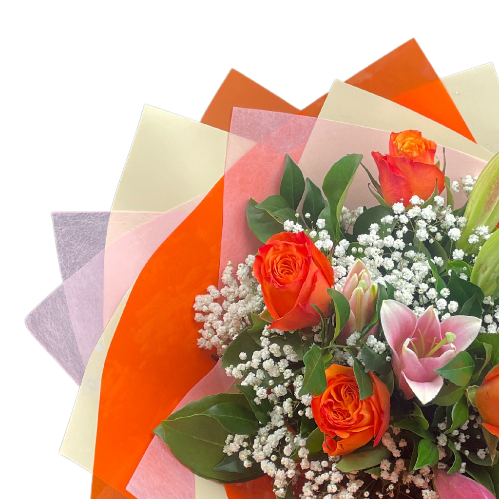 Elegant Roses Collection with Oriental Lilies - Orange - 5 STEMS