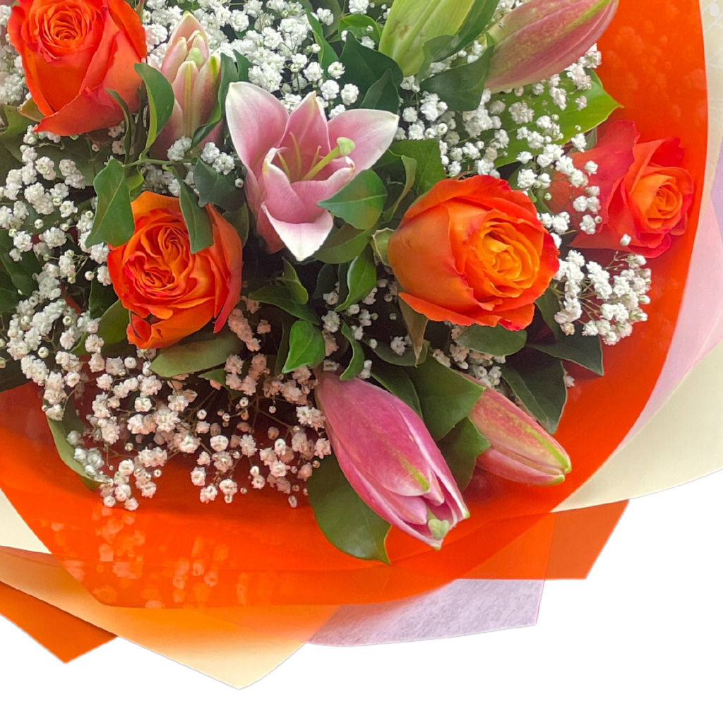 Elegant Roses Collection with Oriental Lilies - Orange - 5 STEMS