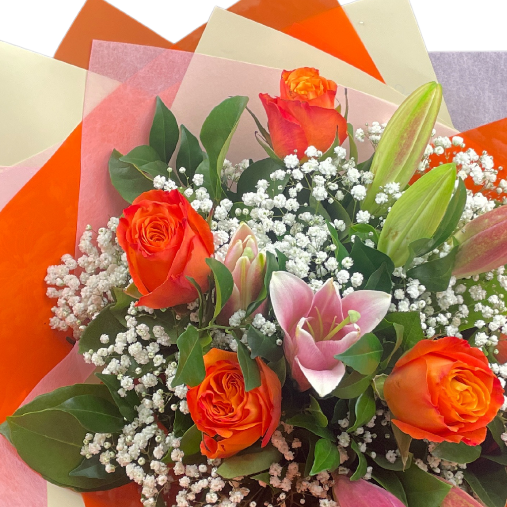 Elegant Roses Collection with Oriental Lilies - Orange - 5 STEMS