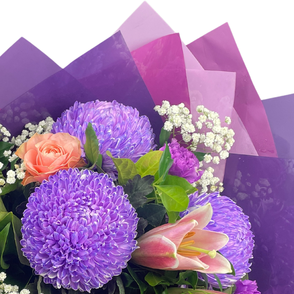 Blushing Signature With Pompom Disbuds and Roses - Purple