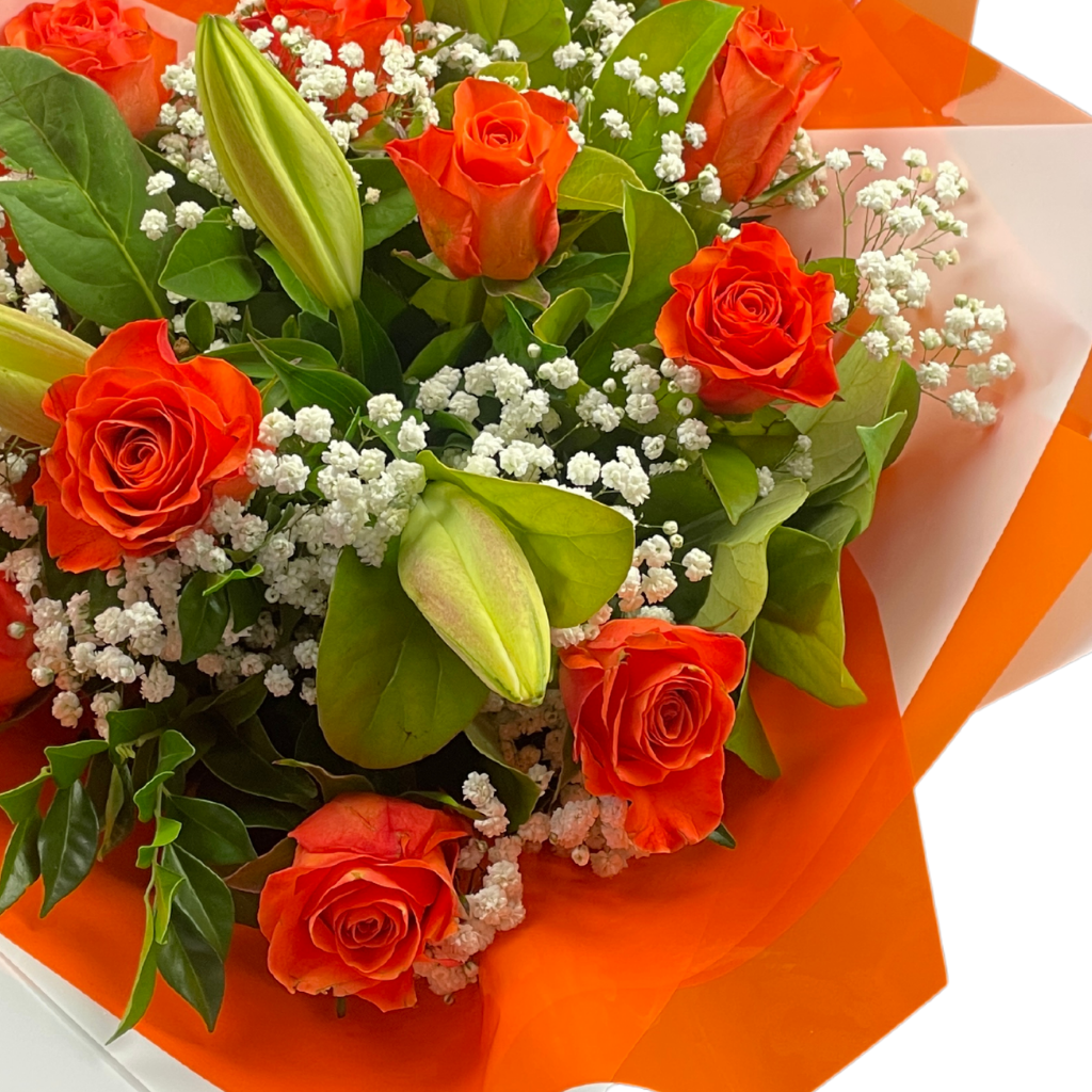 Elegant Roses Collection with Oriental Lilies - Orange - 10 STEMS
